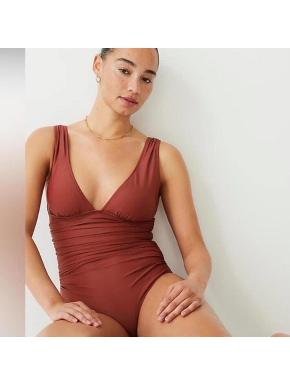🆕 J. Crew Sexy V One Piece Red Brown Clay Swimsuit Plus 22 NEW NWT Blogger - Picture 15 of 15